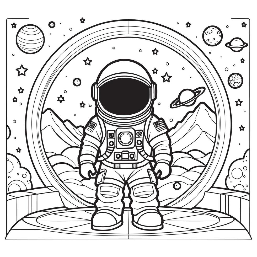 bambini astronauta schema colorazione pagina illustrazione per bambini e adulto vettore