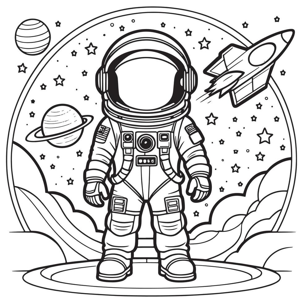 bambini astronauta schema colorazione pagina illustrazione per bambini e adulto vettore