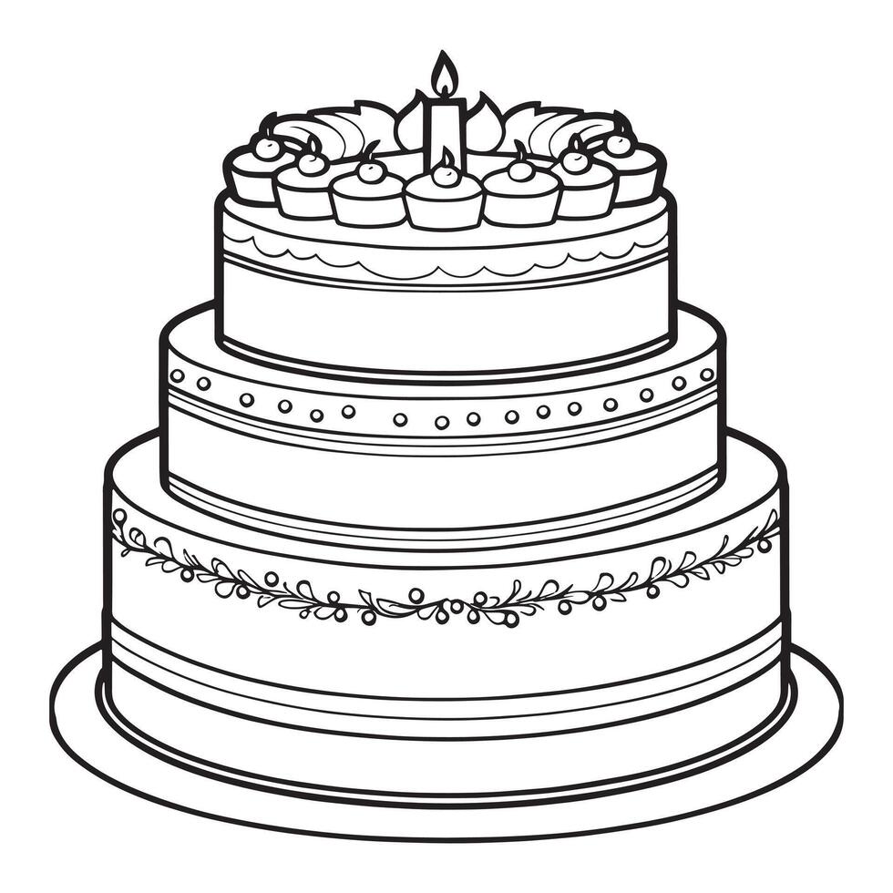 torta schema colorazione pagina illustrazione per bambini e adulto vettore