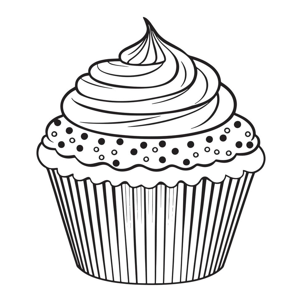 Cupcake schema colorazione pagina illustrazione per bambini e adulto vettore