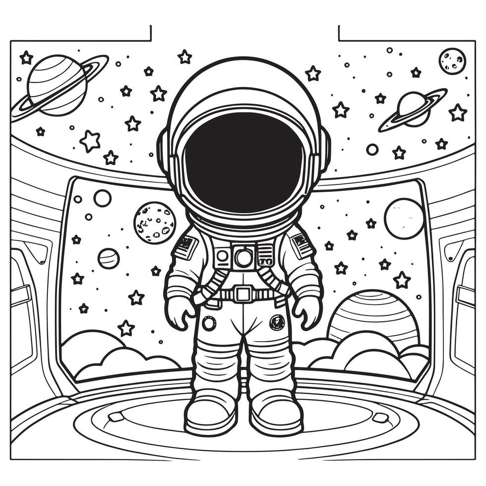 bambini astronauta schema colorazione pagina illustrazione per bambini e adulto vettore