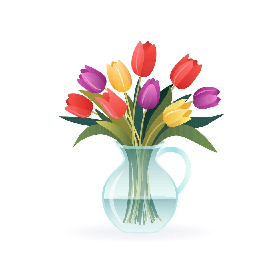 mazzo di diverso tulipani. primavera fiori nel vaso. isolato vettore illustrazione su bianca sfondo. moderno arte per manifesto, cartolina, striscione, carta e eccetera. vettore clip arte. Da donna giorno, La madre di giorno