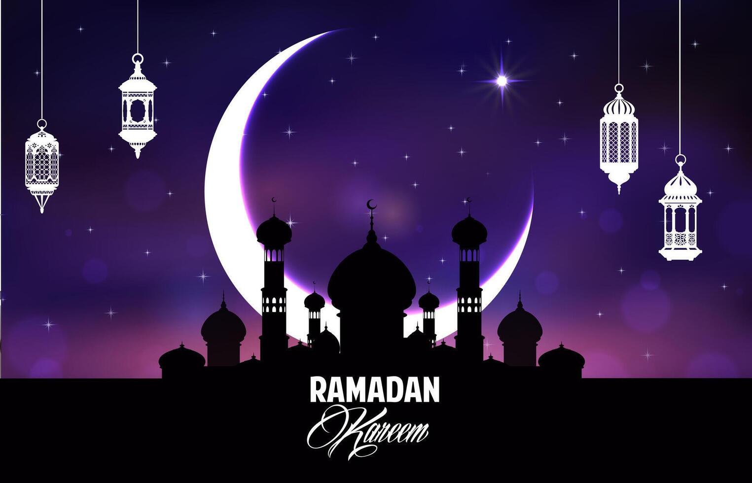 mezzanotte musulmano moschea con arabo lampada lanterne vettore
