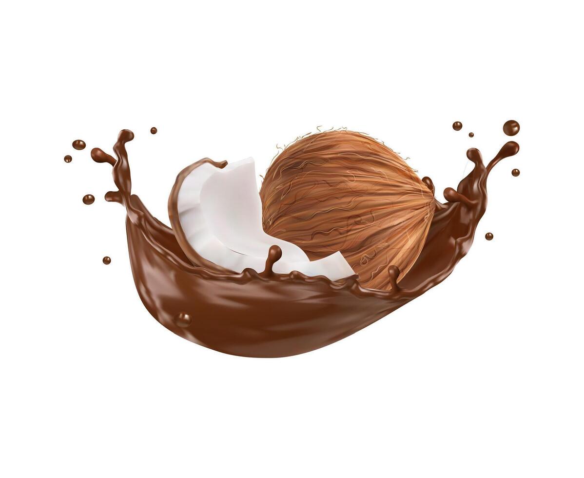 cioccolato Yogurt o crema onda spruzzo con Noce di cocco vettore