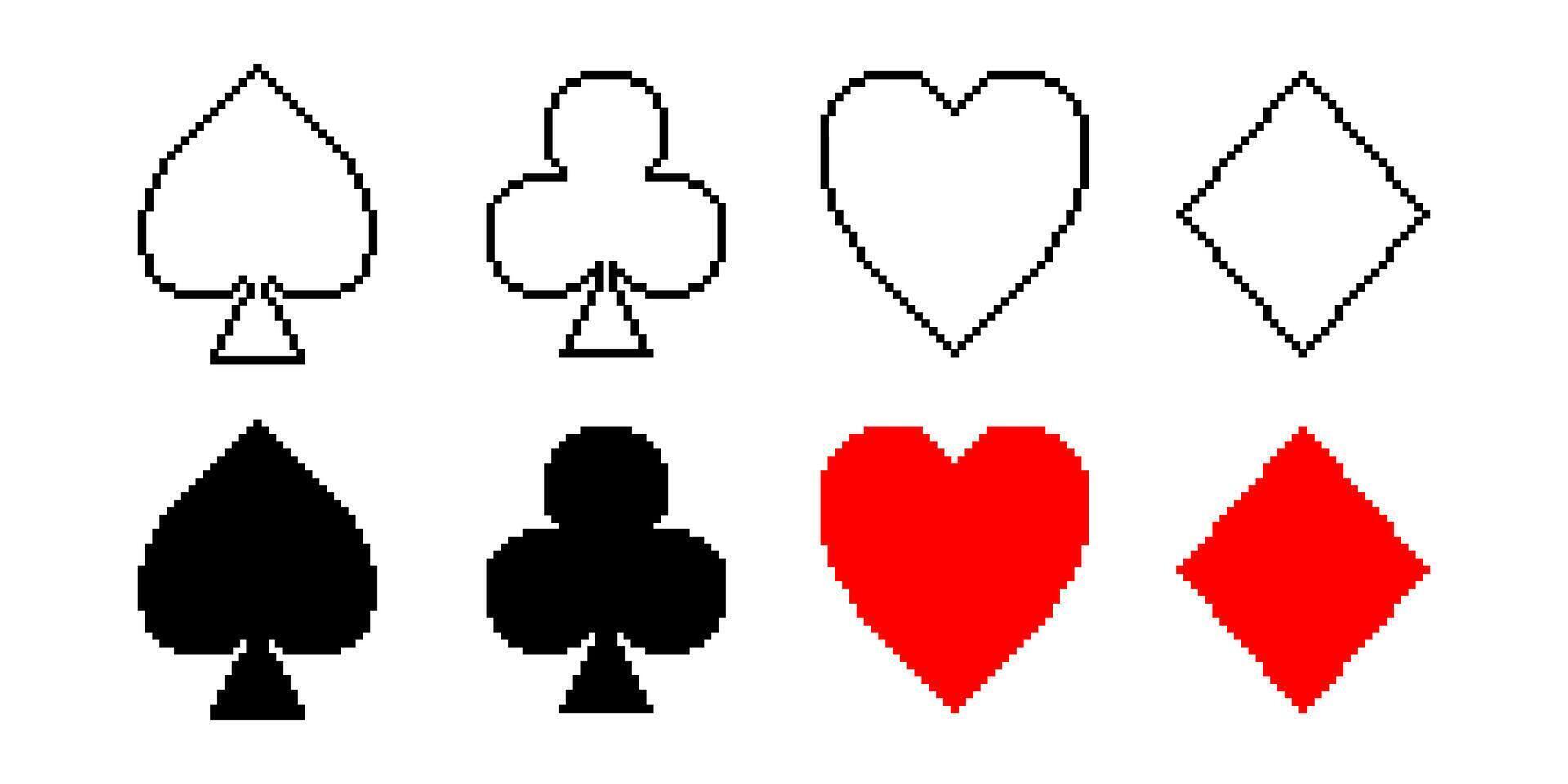 pixel arte giocando carta simbolo impostato isolato su bianca sfondo vettore