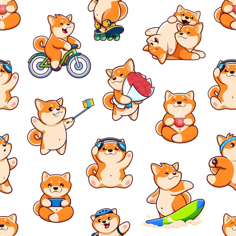 cartone animato shiba inu cane personaggi senza soluzione di continuità modello vettore