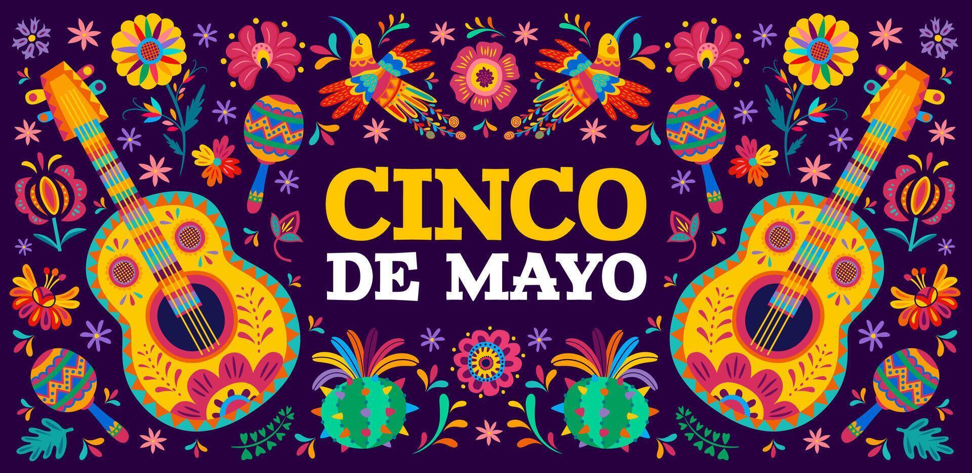 cinco de mayo messicano vacanza bandiera con fiori vettore