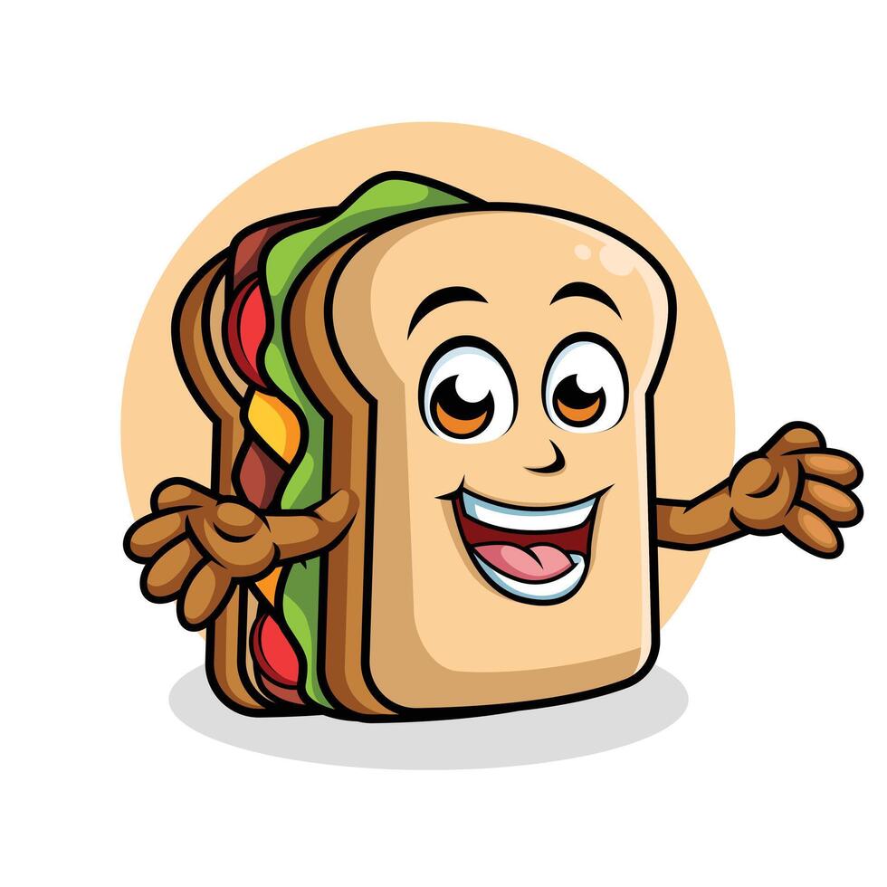 Sandwich cartone animato personaggio sorprendente posa contento portafortuna vettore illustrazione clipart