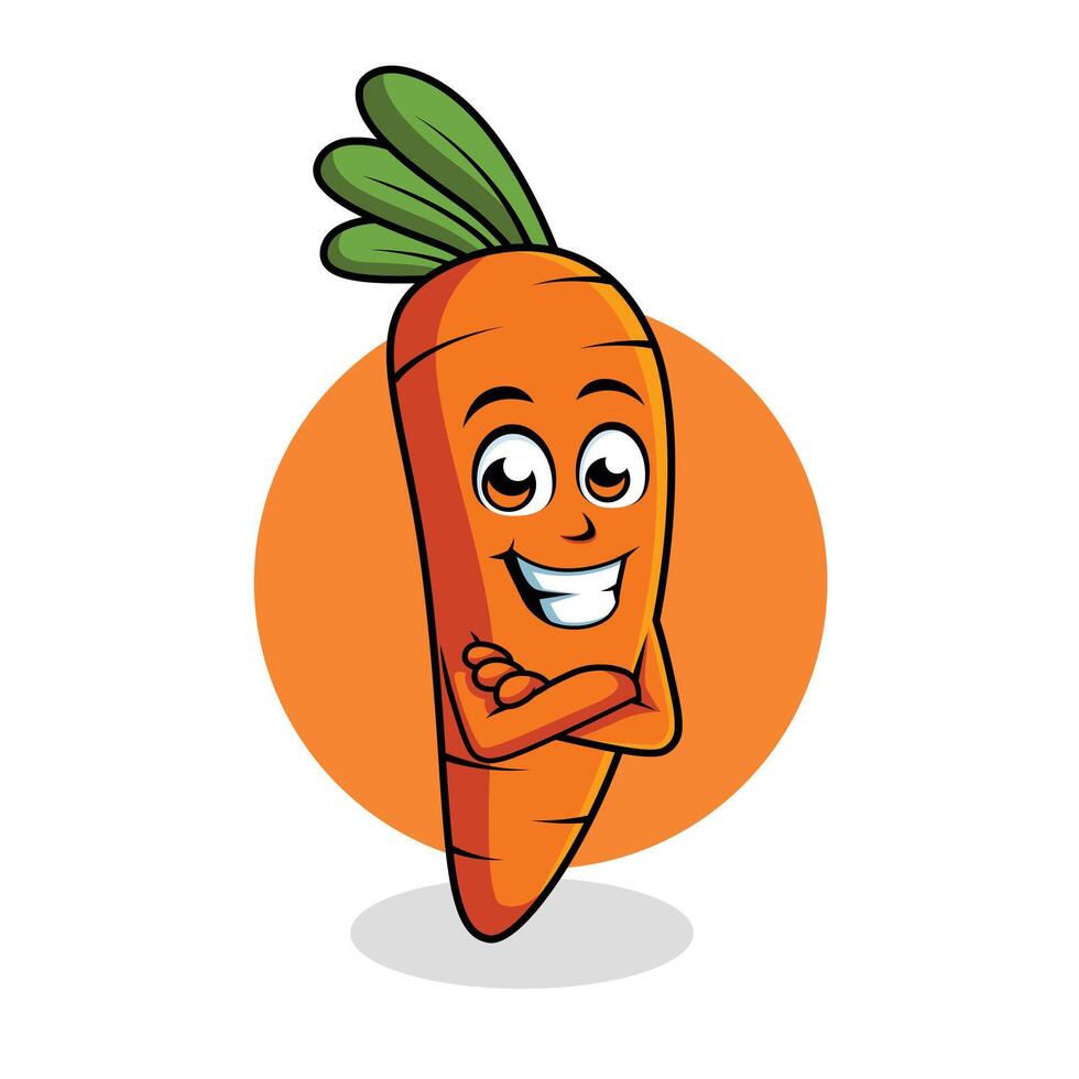 carota cartone animato personaggio attraversare braccio contento portafortuna vettore illustrazione clipart