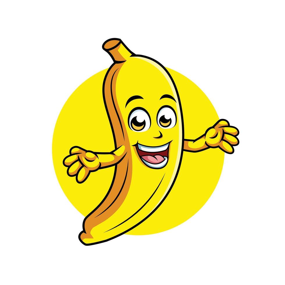 Banana cartone animato personaggio sorprendente posa contento portafortuna vettore illustrazione clipart