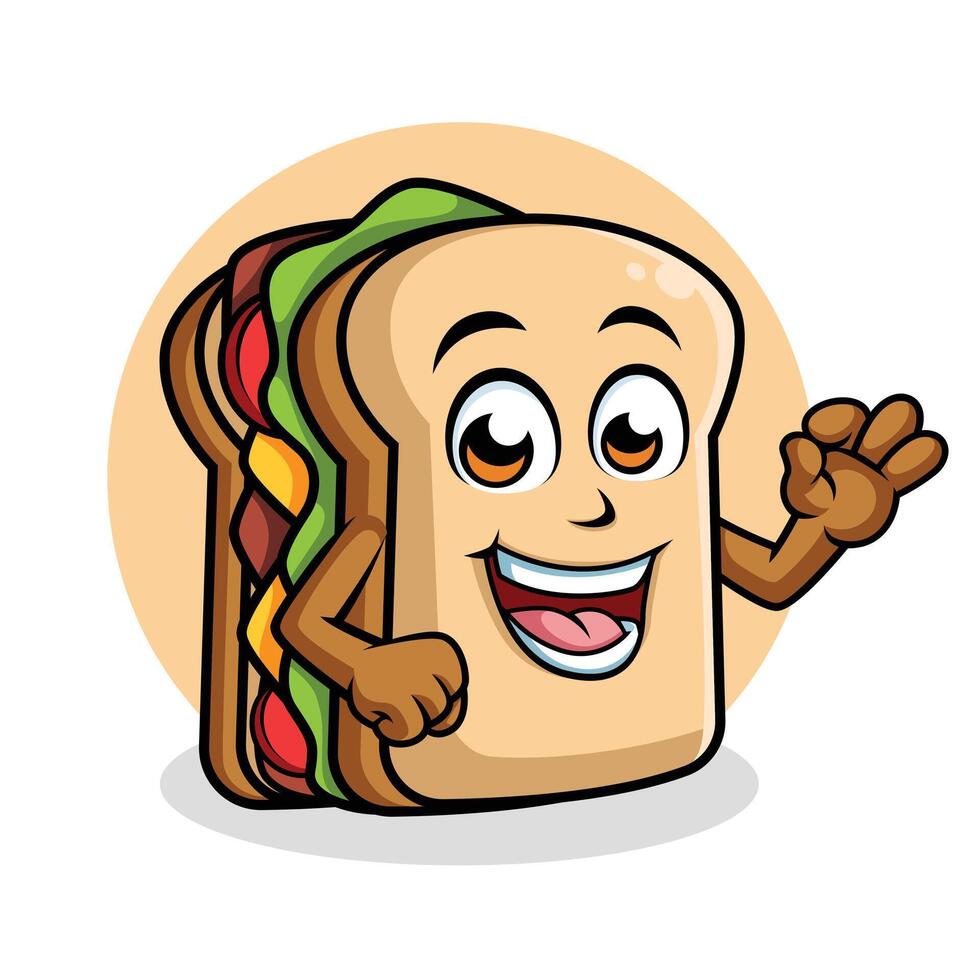 Sandwich cartone animato personaggio mostrando ok cartello contento portafortuna vettore illustrazione clipart
