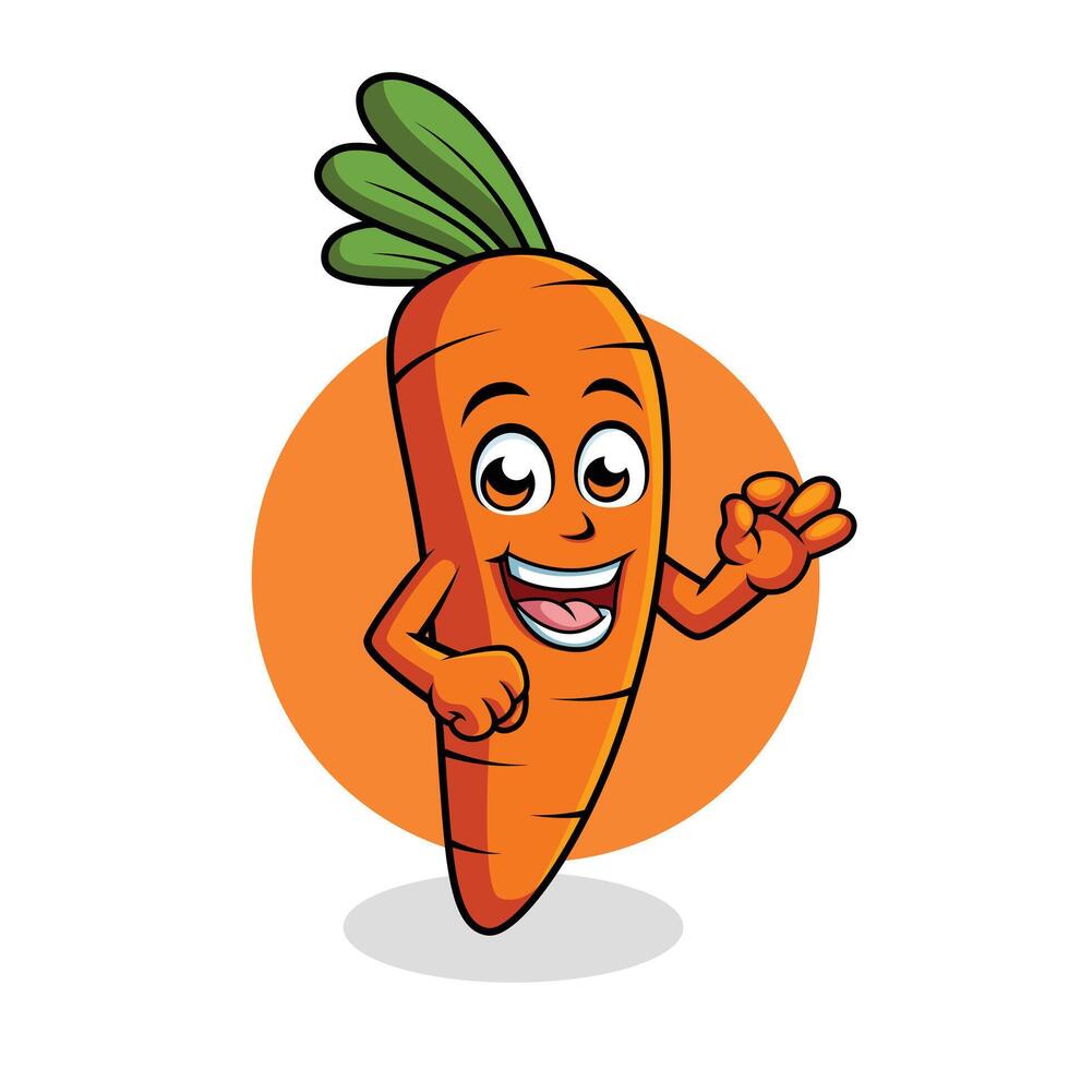 carota cartone animato personaggio mostrando ok cartello contento portafortuna vettore illustrazione clipart