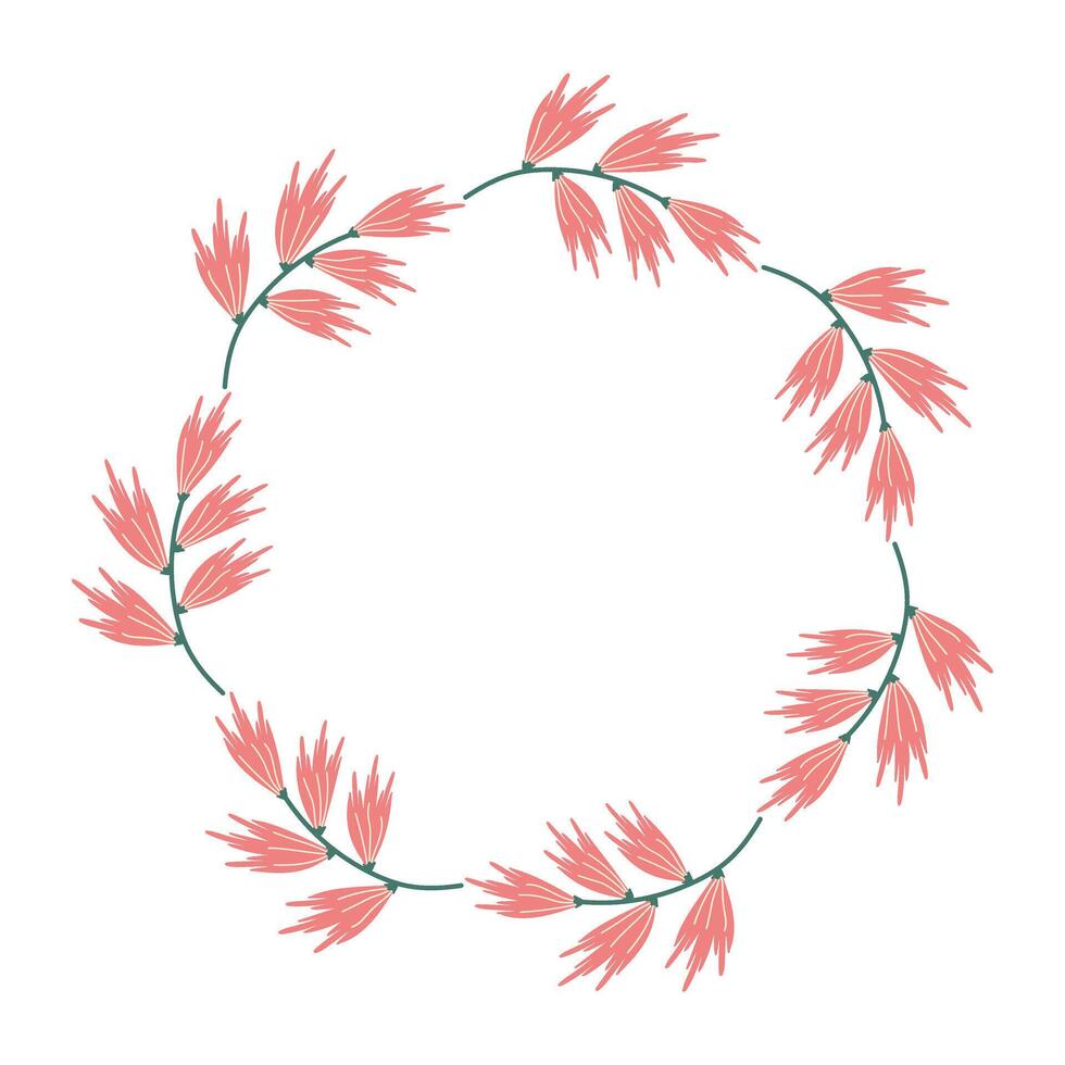 primavera minimalista ghirlanda con copia spazio. mano disegnato floreale telaio con rosa fiori. piatto estate decorazione elementi per invito carte manifesti. vettore