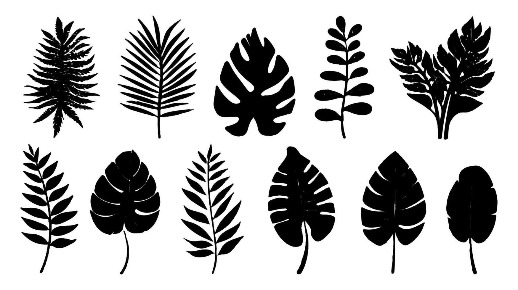 impostato di nero sagome di le foglie e fiori. vettore illustrazione.