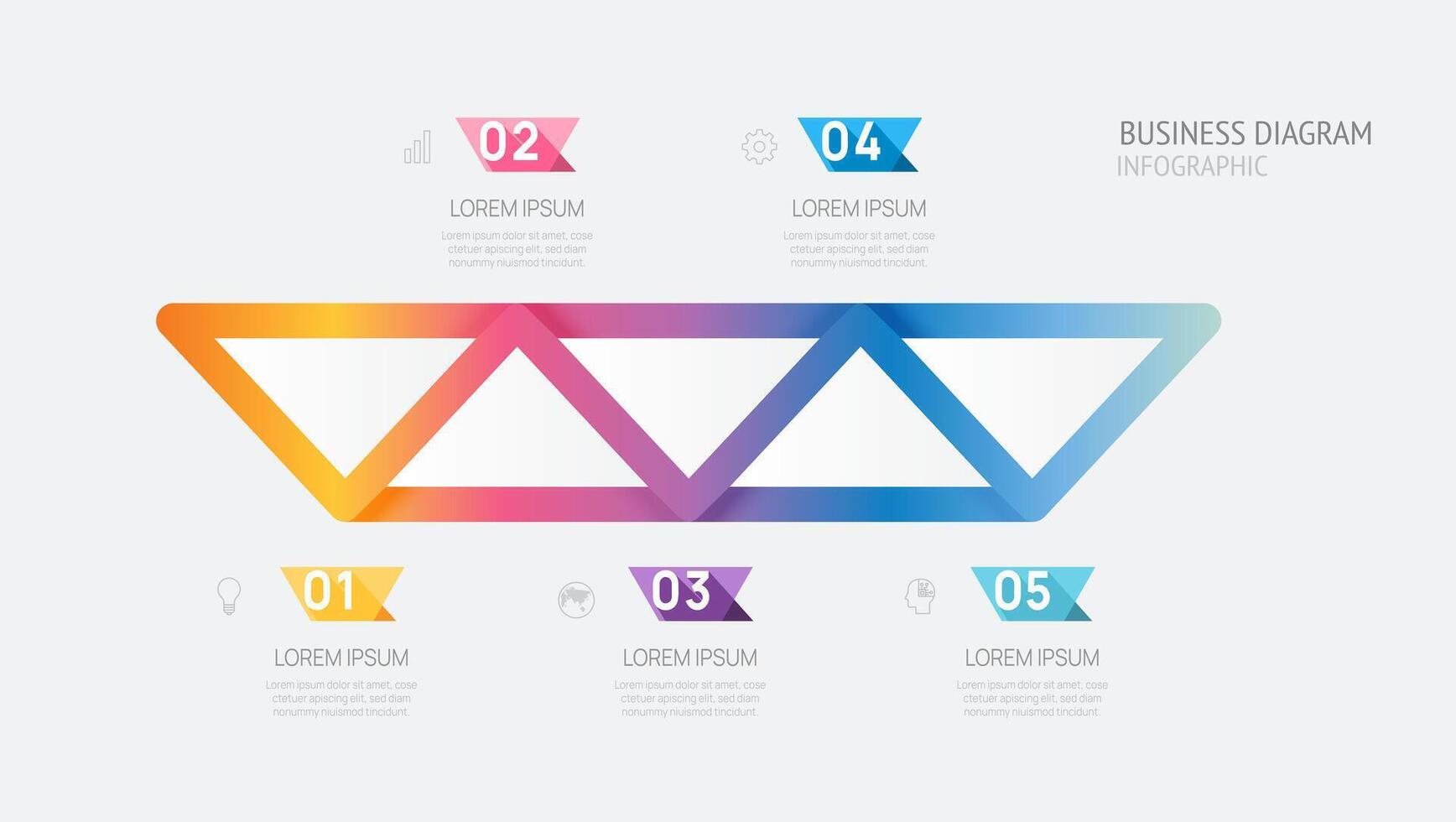 Infografica vettore modello con 5 passaggi per attività commerciale. 3d carta geometrico etichetta. per contenuto, opuscolo, diagramma, sequenza temporale, ragnatela design. vettore