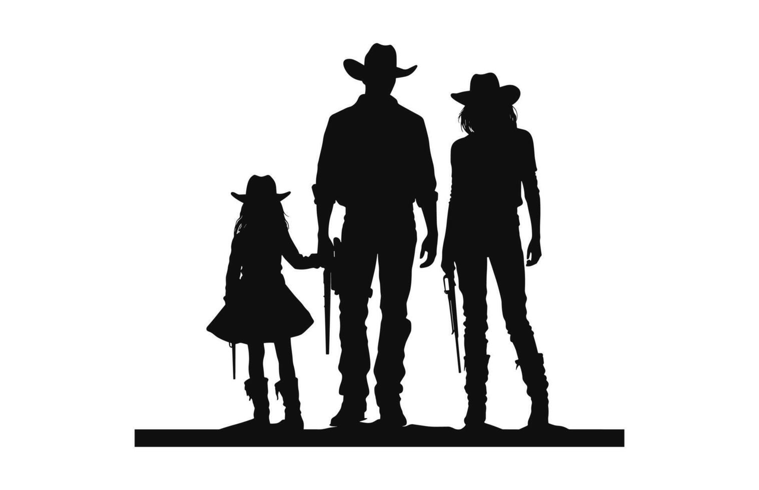 cowboy famiglia silhouette nero vettore isolato su un' bianca sfondo