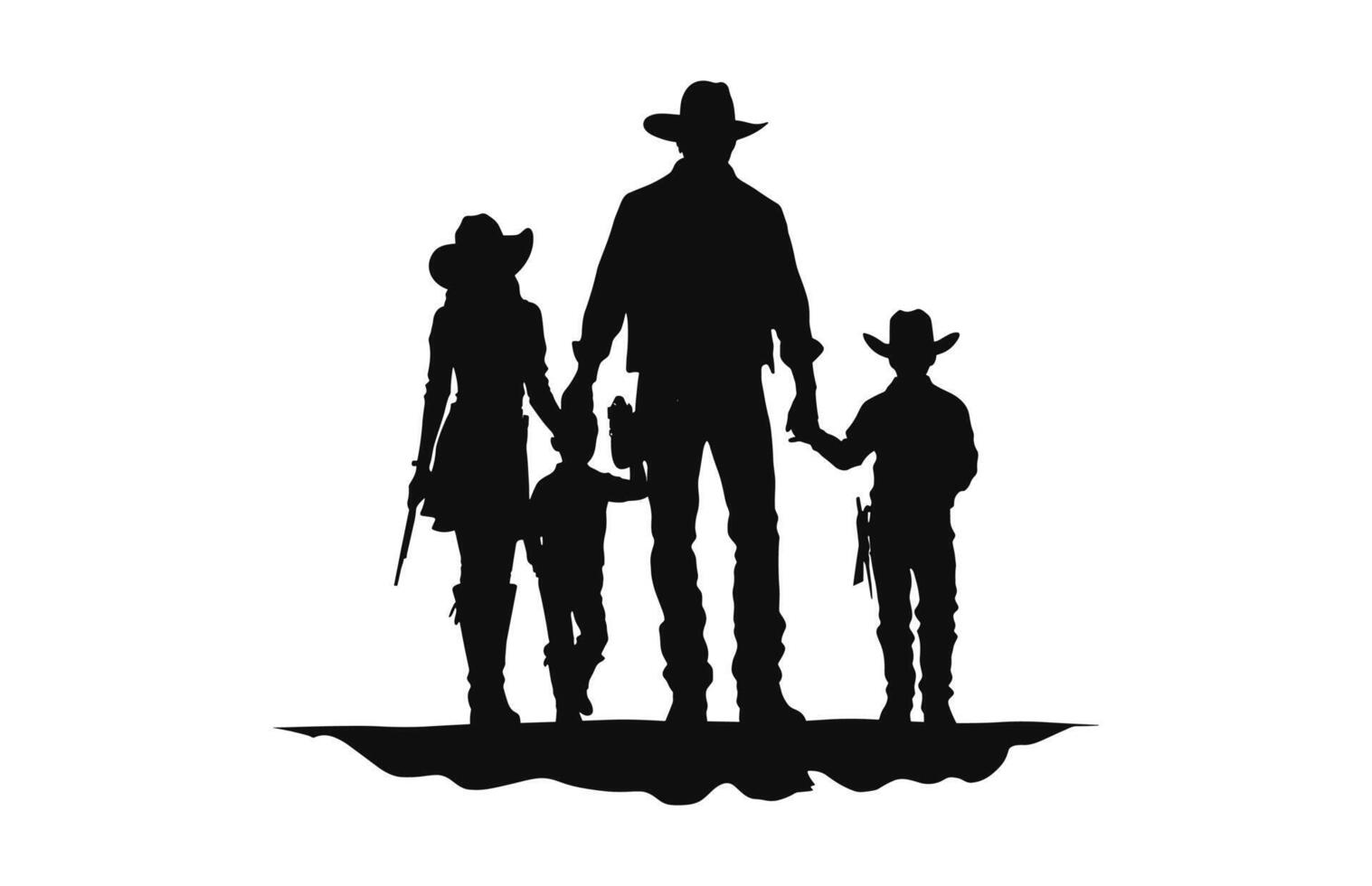 un' contento cowboy famiglia silhouette nero vettore isolato su un' bianca sfondo