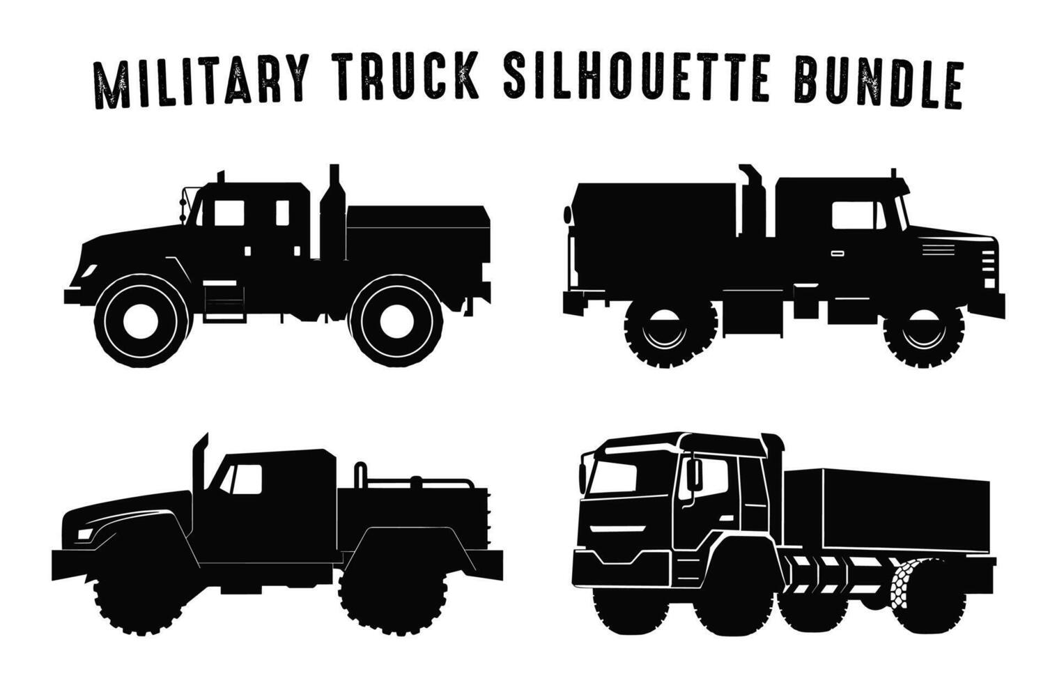 militare camion silhouette vettore fascio, esercito vigore auto e veicolo nero sagome impostato