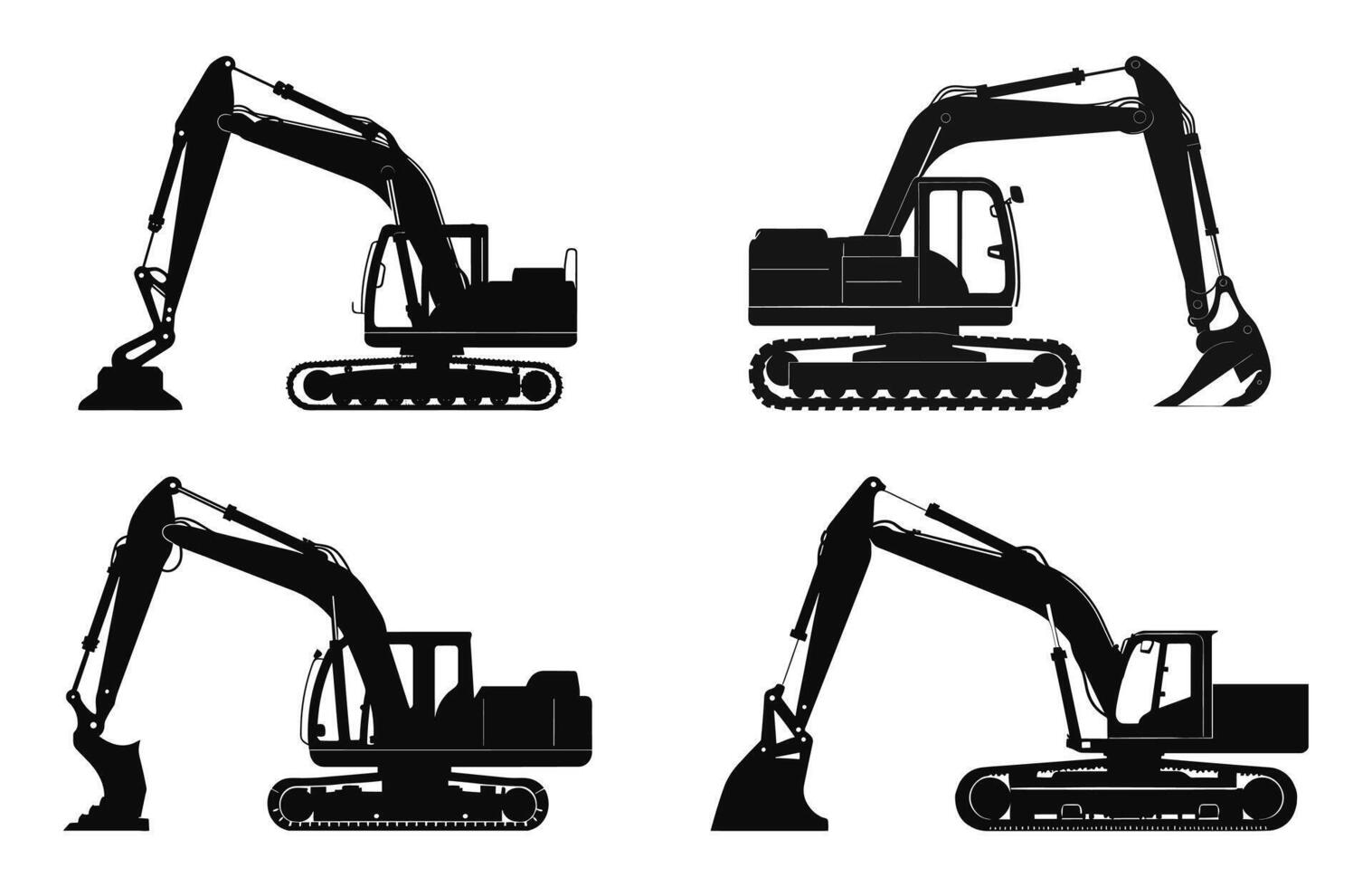scavatrice vettore nero silhouette impostare, compatto scavatrice sagome, mini scavare clipart fascio