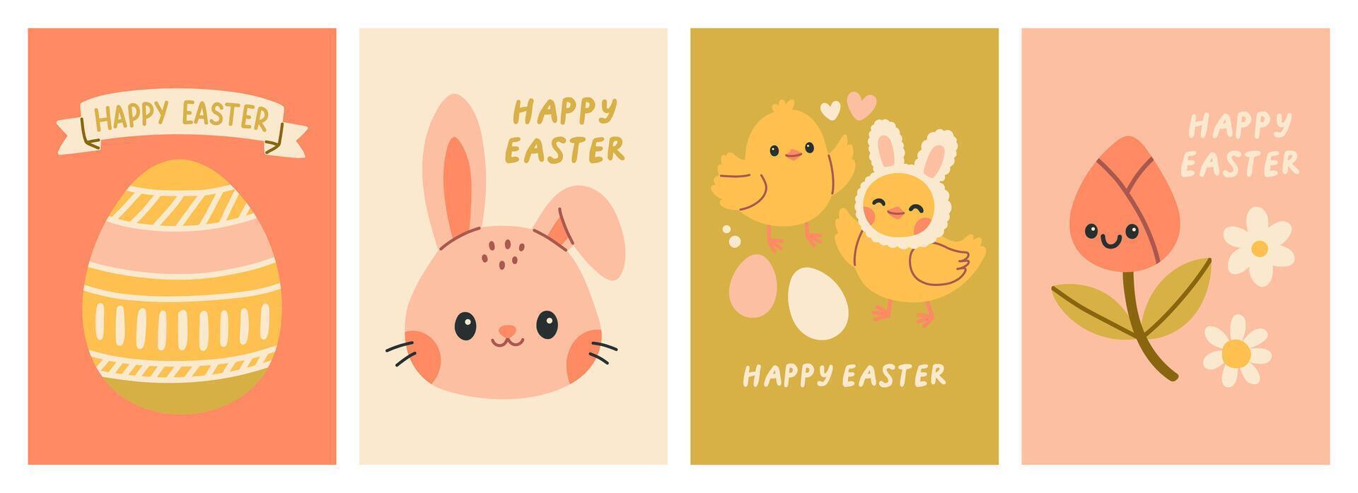 carino Pasqua carte impostare. primavera e Pasqua collezione di carino animali, fiori e decorazioni. Perfetto per manifesto, carta, scrapbooking , etichetta, invito, etichetta kit. mano disegnato vettore illustrazione.