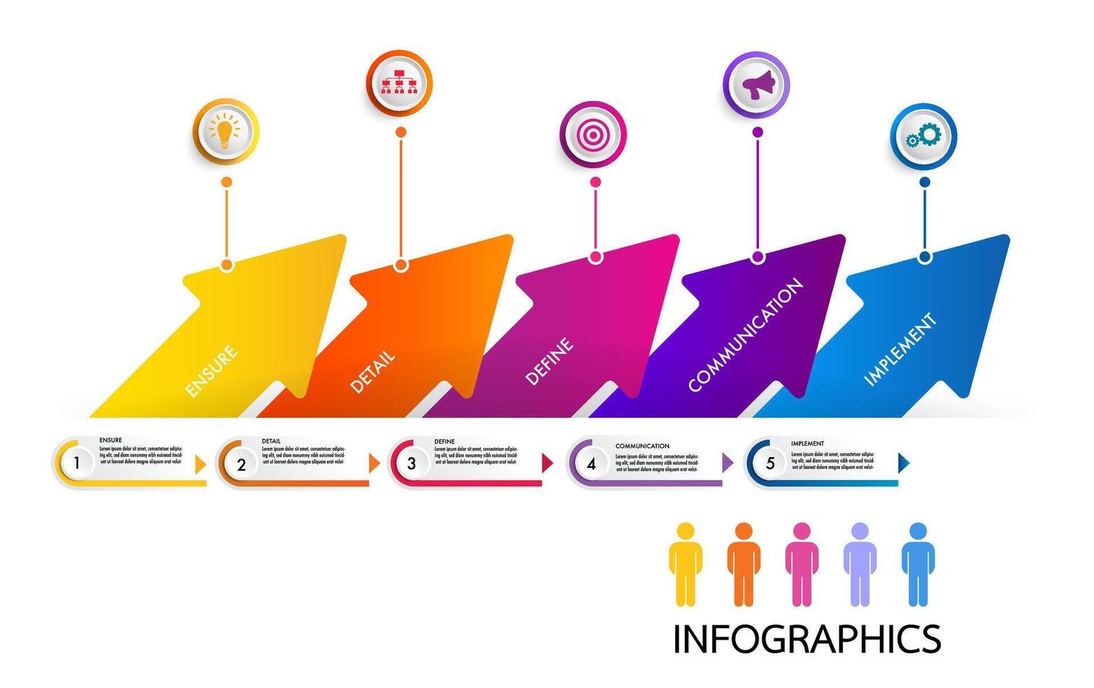 Infografica modello 5 bar grafico per attività commerciale direzione, marketing strategia vettore