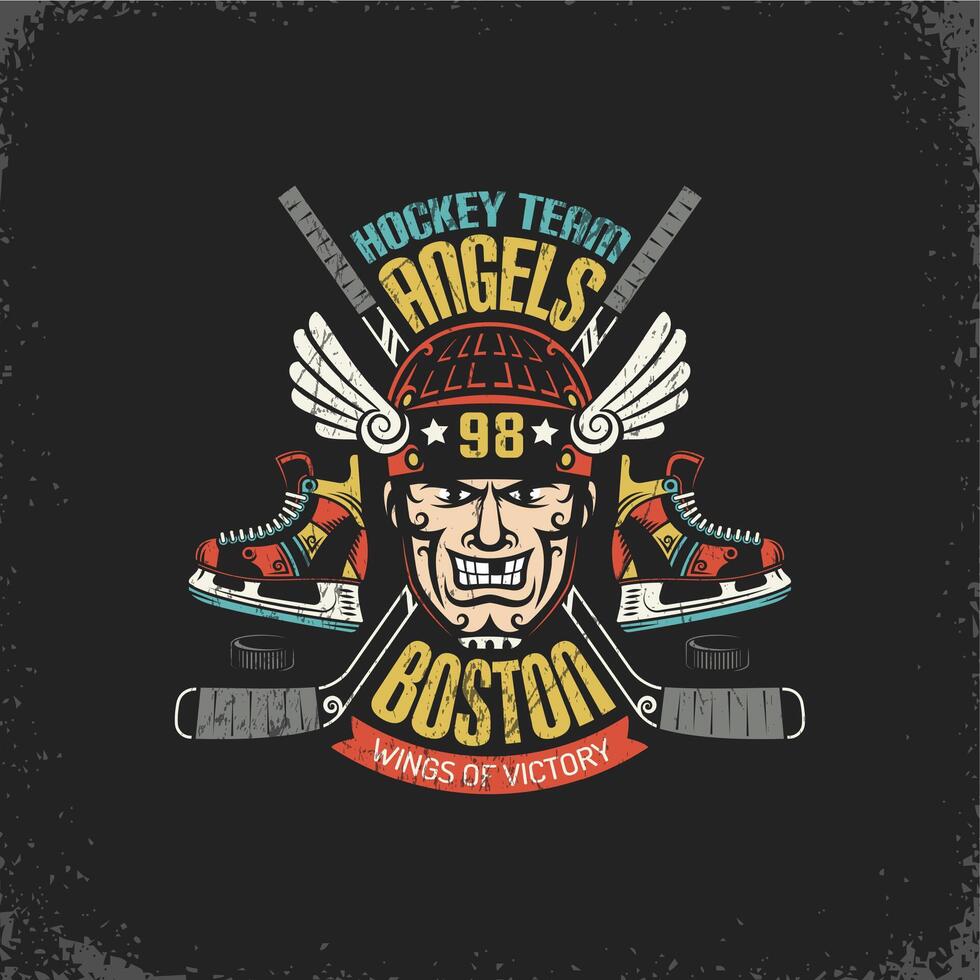 Vintage ▾ logo per hockey squadra con giocatore testa vettore