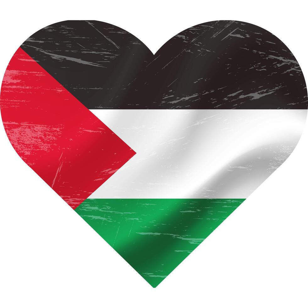 Palestina bandiera nel cuore forma grunge Vintage ▾. Palestina bandiera cuore. vettore bandiera, simbolo.