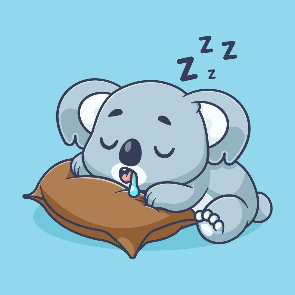 carino koala addormentato con cuscino cartone animato vettore icona illustrazione. animale natura icona concetto isolato vettore piatto cartone animato stile
