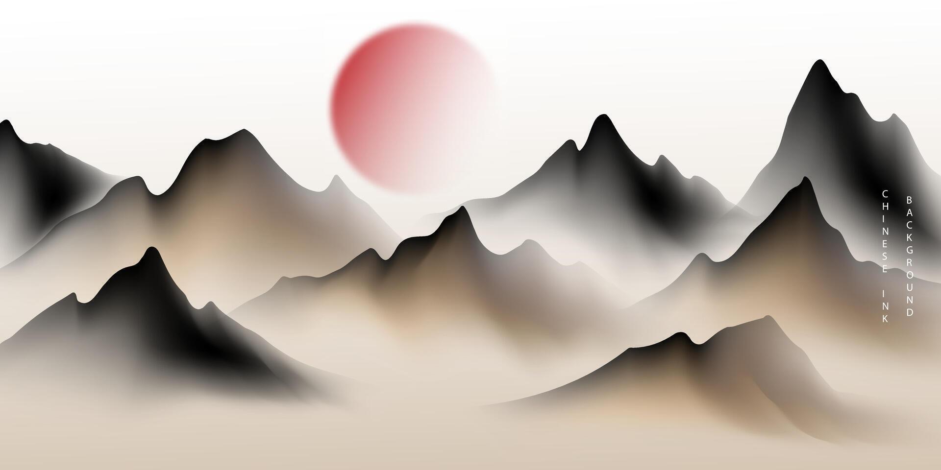 moderno design vettore illustrazione di bellissimo Cinese inchiostro paesaggio la pittura.