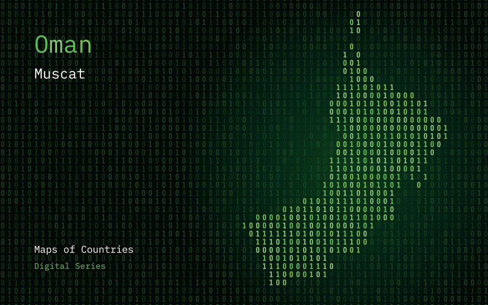 Oman carta geografica mostrato nel binario codice modello. tsmc. matrice numeri, zero, uno. mondo paesi vettore mappe. digitale serie