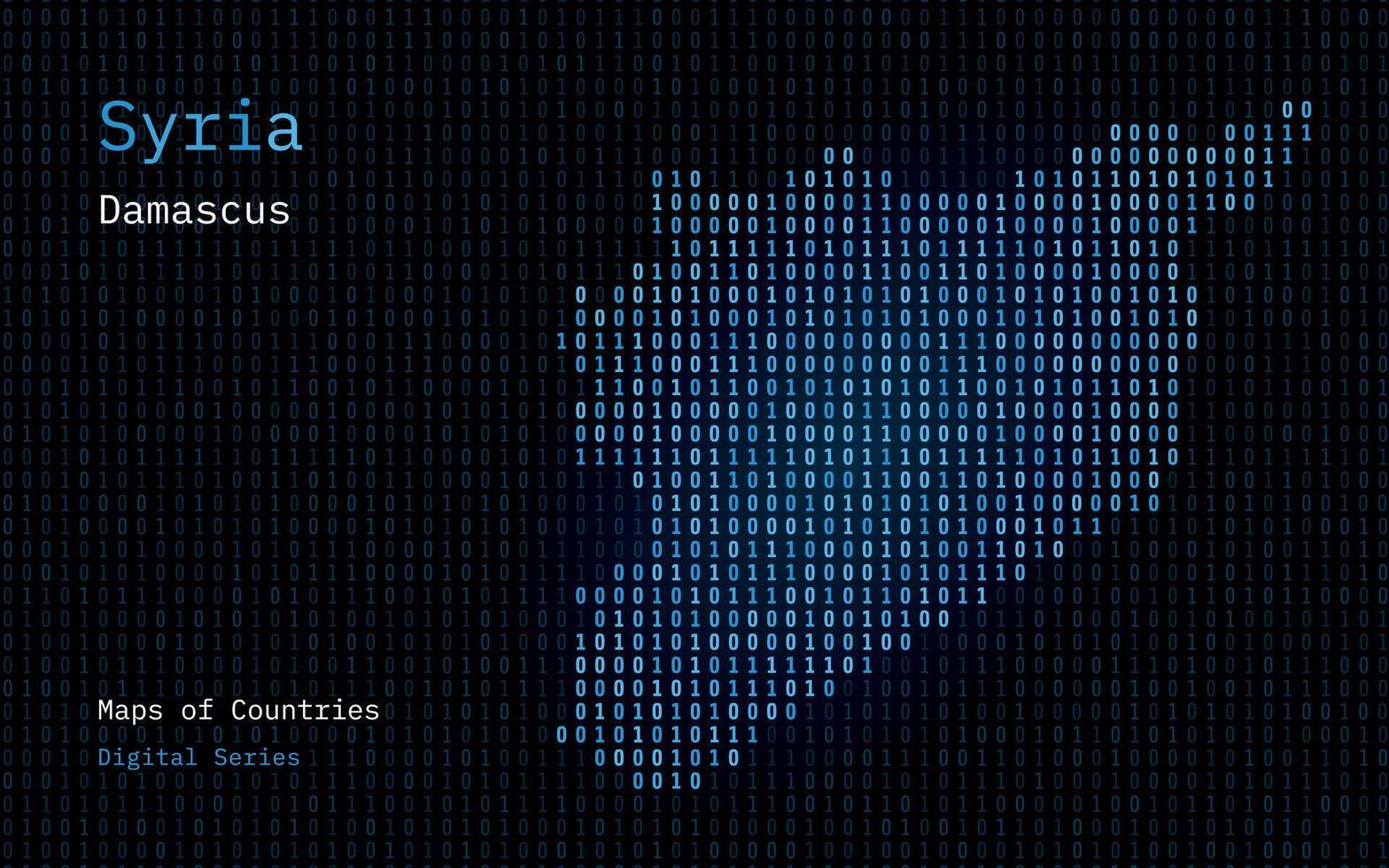 Siria carta geografica mostrato nel binario codice modello. tsmc. blu matrice numeri, zero, uno. mondo paesi vettore mappe. digitale serie