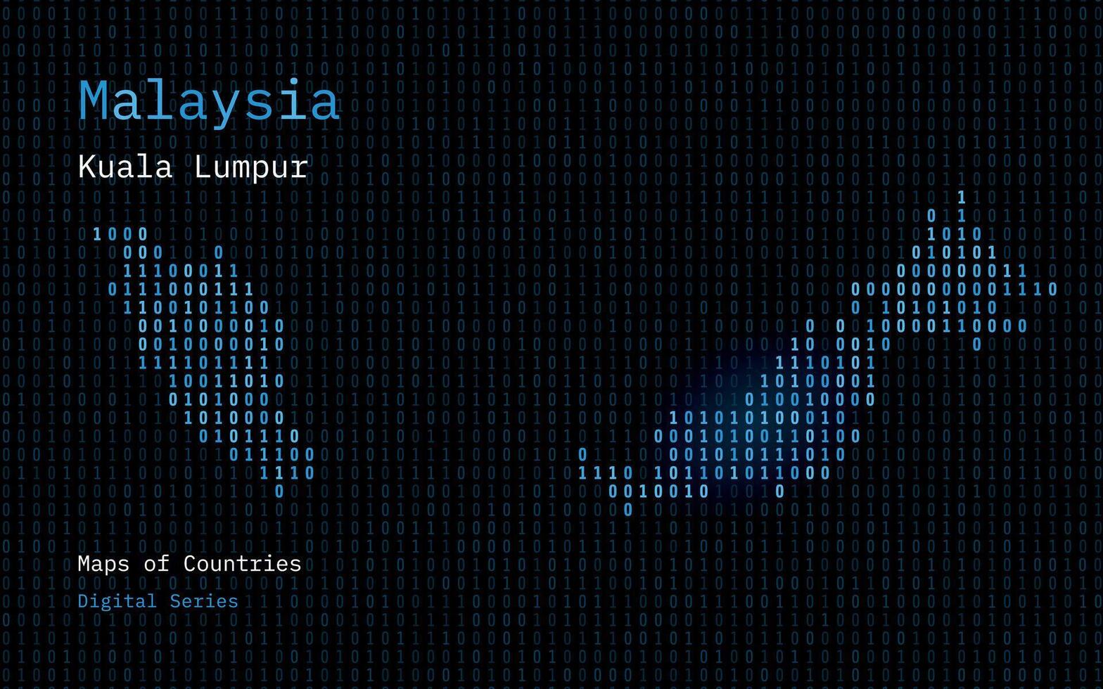 Malaysia carta geografica mostrato nel binario codice modello. matrice numeri, zero, uno. mondo paesi vettore mappe. digitale serie