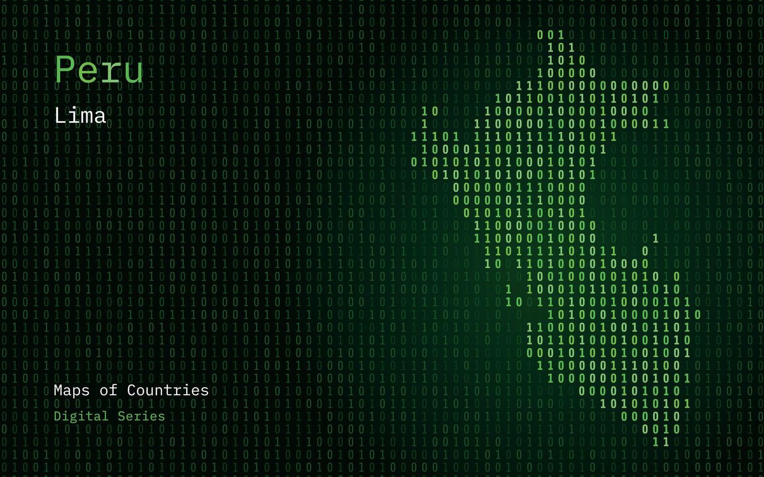 Perù carta geografica mostrato nel binario codice modello. tsmc. blu matrice numeri, zero, uno. mondo paesi vettore mappe. digitale serie