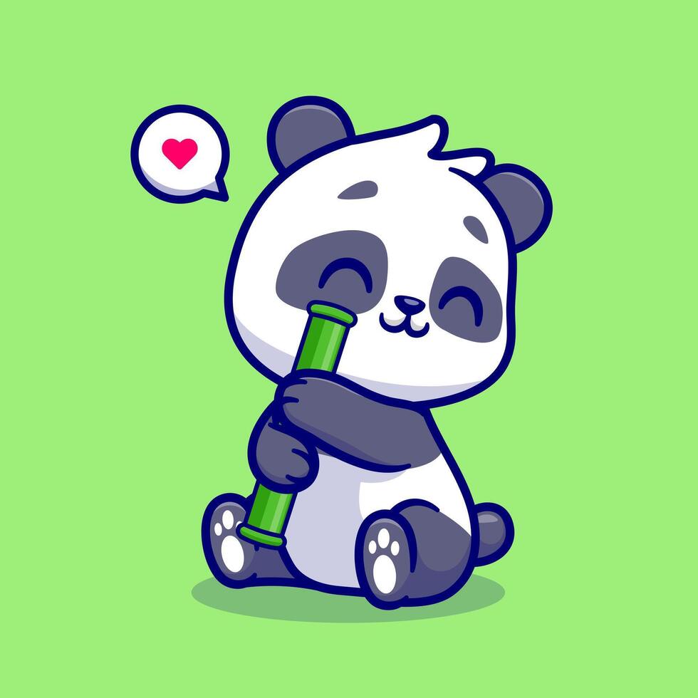 carino panda con bambù cartone animato vettore icona illustrazione. animale natura icona concetto isolato premio vettore. piatto cartone animato stile