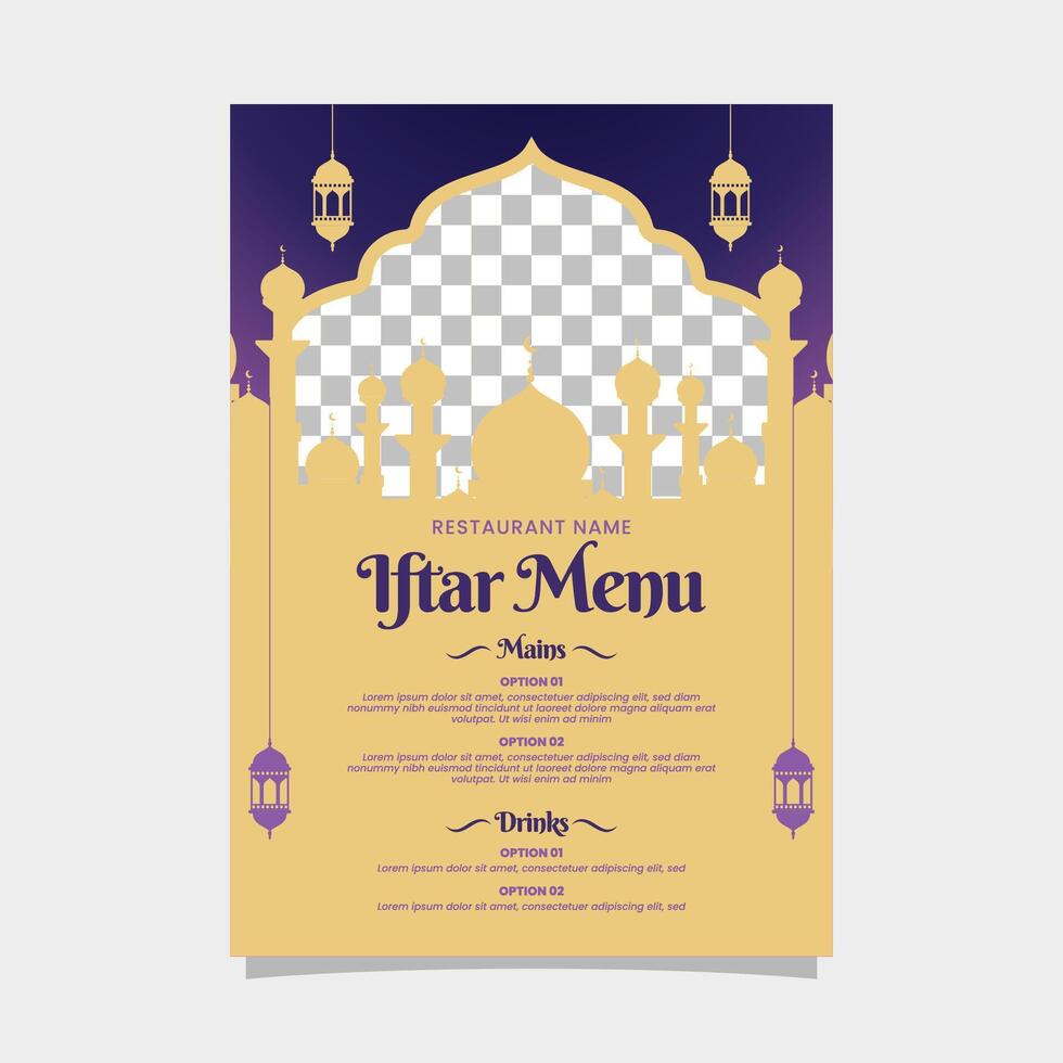 iftar menù modello nel verde islamico sfondo disegno, bene modello per ristorante menù design vettore