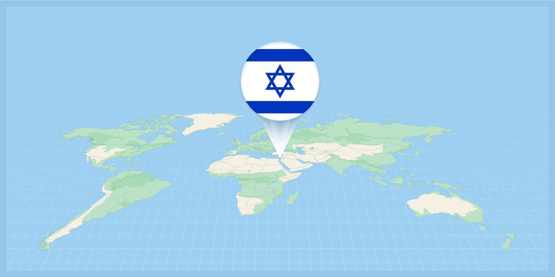 Posizione di Israele su il mondo carta geografica, segnato con Israele bandiera spillo. vettore