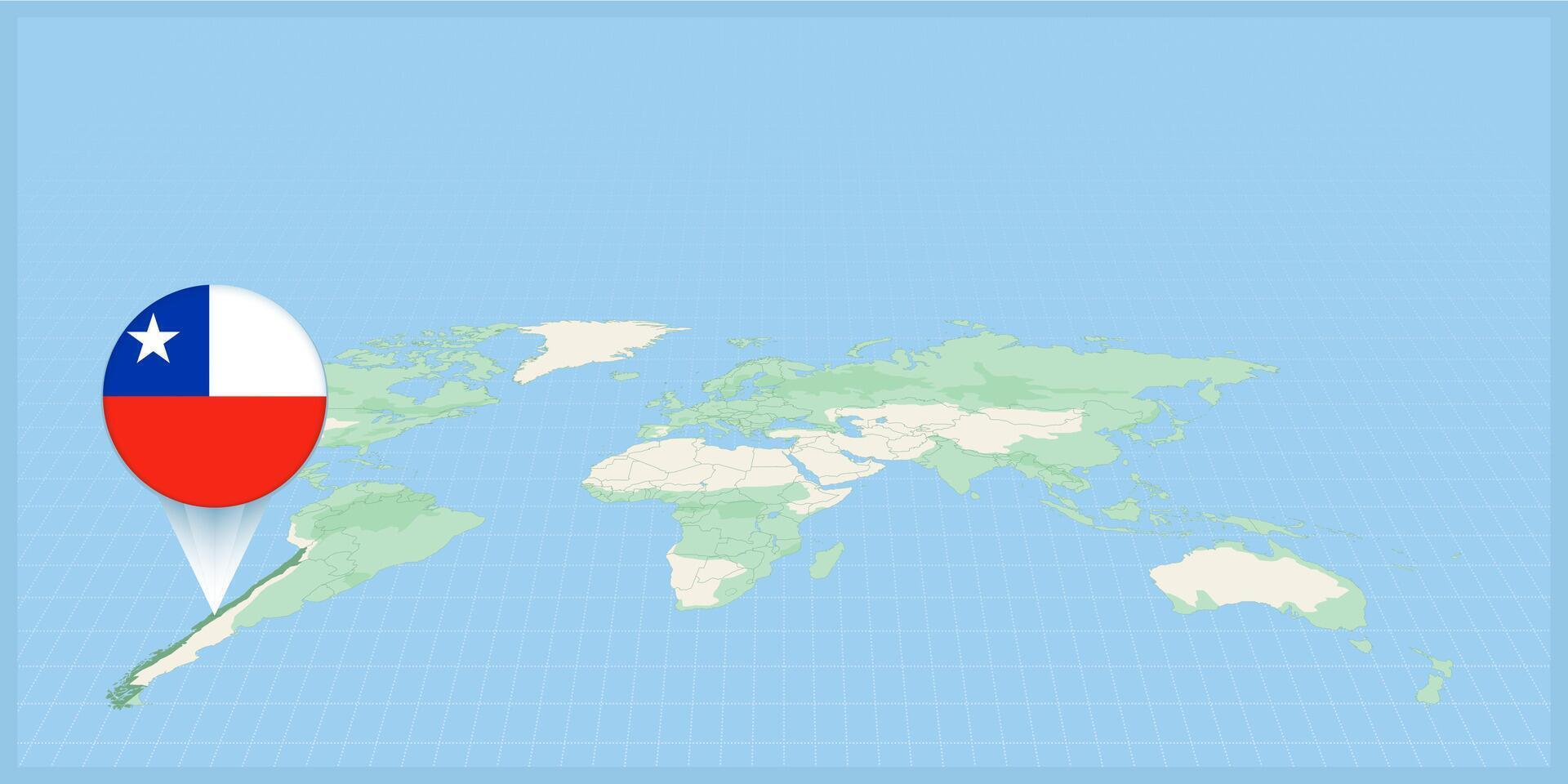 Posizione di chile su il mondo carta geografica, segnato con chile bandiera spillo. vettore