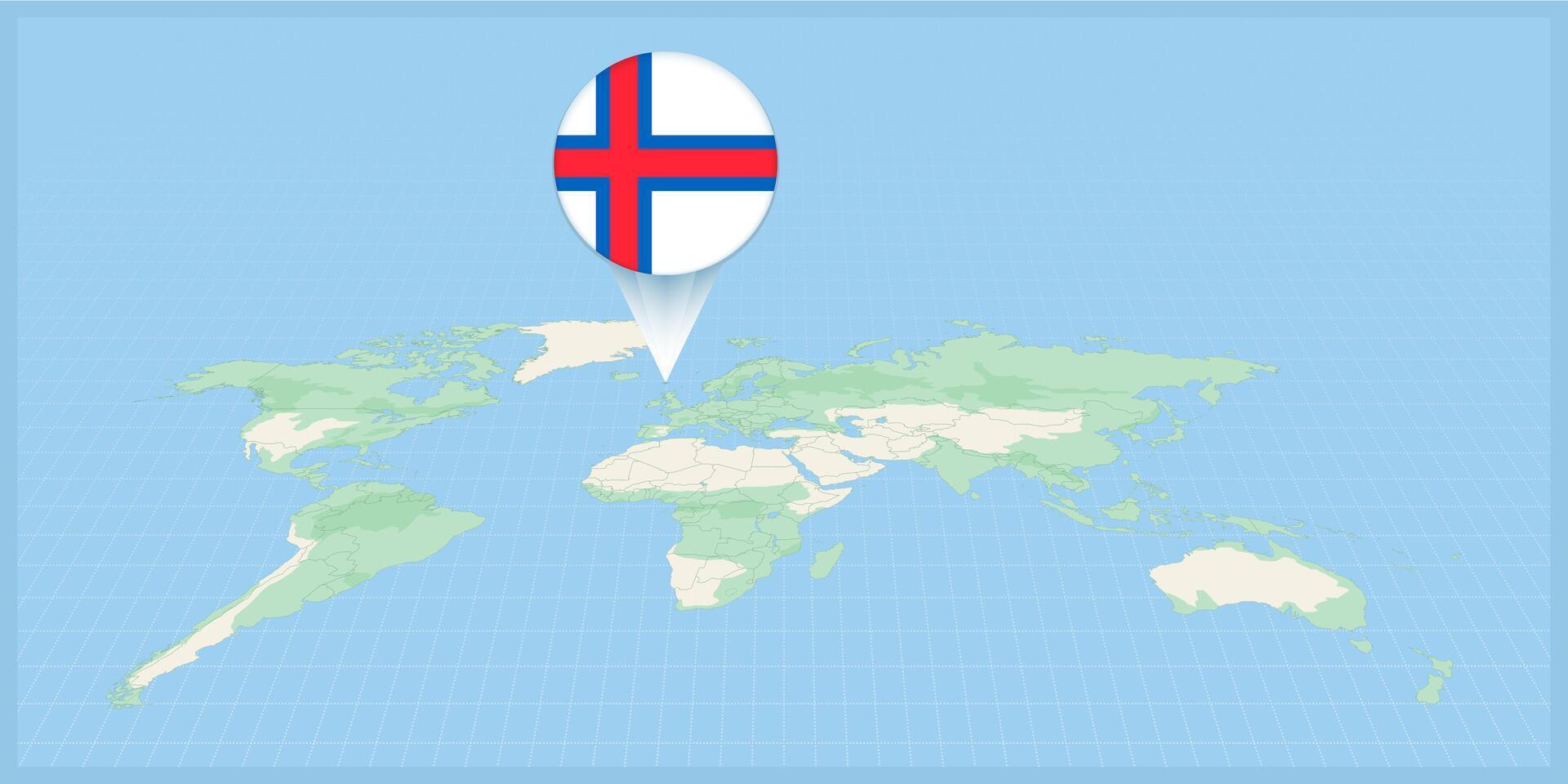 Posizione di Faroe isole su il mondo carta geografica, segnato con Faroe isole bandiera spillo. vettore