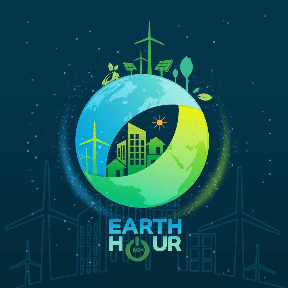 concetto logo design evento terra ora ,ecologia.verde città Aiuto il mondo con eco-friendly vettore