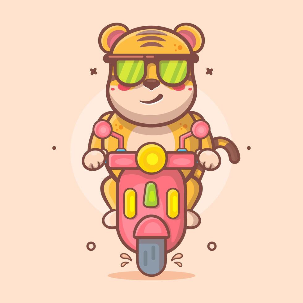 freddo tigre animale personaggio portafortuna equitazione scooter motociclo isolato cartone animato vettore