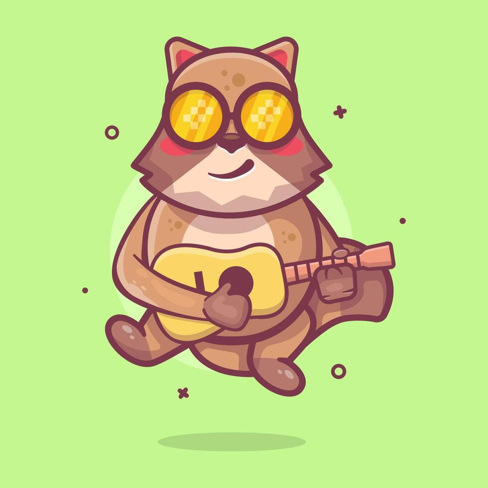 freddo procione animale personaggio portafortuna giocando chitarra isolato cartone animato vettore