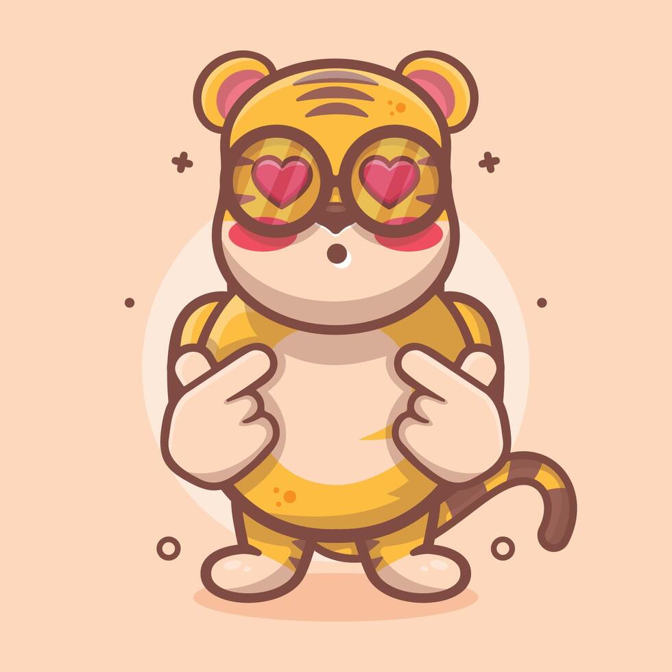 kawaii tigre animale personaggio portafortuna con amore cartello mano gesto isolato cartone animato vettore
