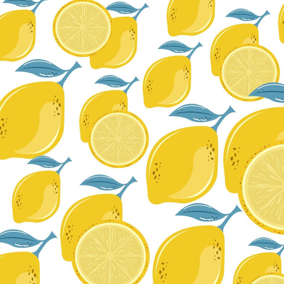 un' limoni senza soluzione di continuità modello, sfondo e tropicale senza soluzione di continuità limoni modello con giallo limoni. frutta ripetuto sfondo vettore