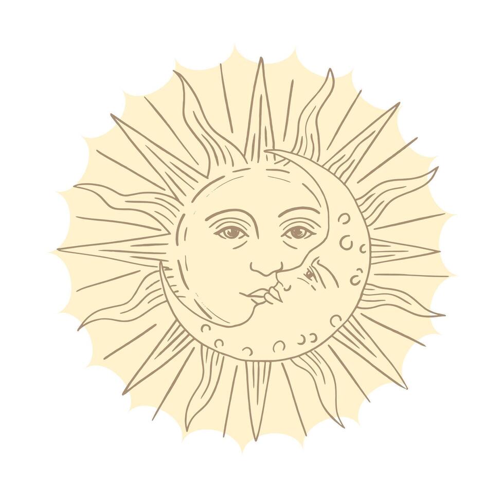 minimalista celeste il sole il Luna tarocco carte cartello simbolo icona logo vettore