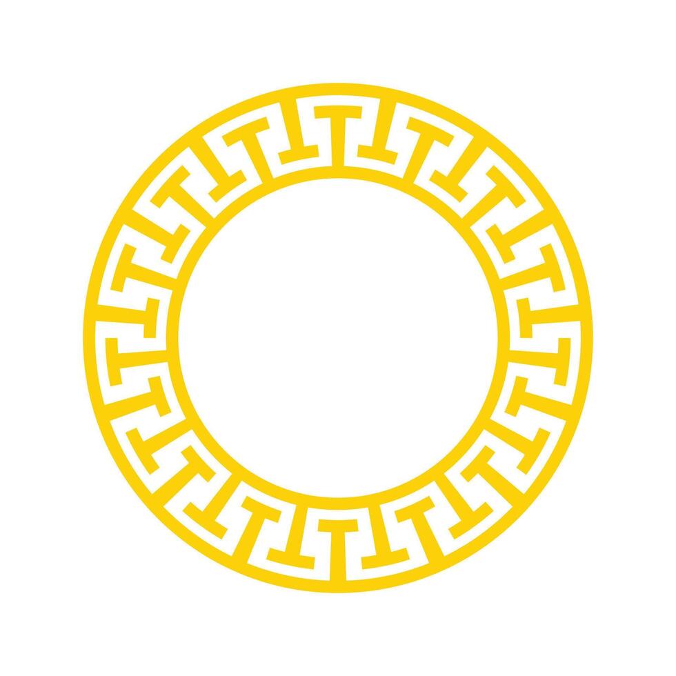 astratto giallo decorativo greco meandro cerchio telaio vettore etichetta