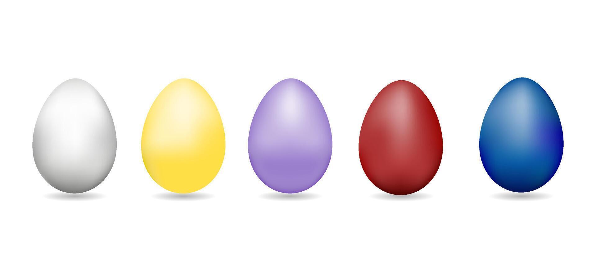 un' collezione di colorato 3d vettore illustrazioni di Pasqua uova su un' bianca sfondo. uovo a caccia.