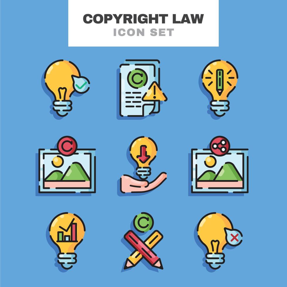 set di icone di legge sul copyright vettore