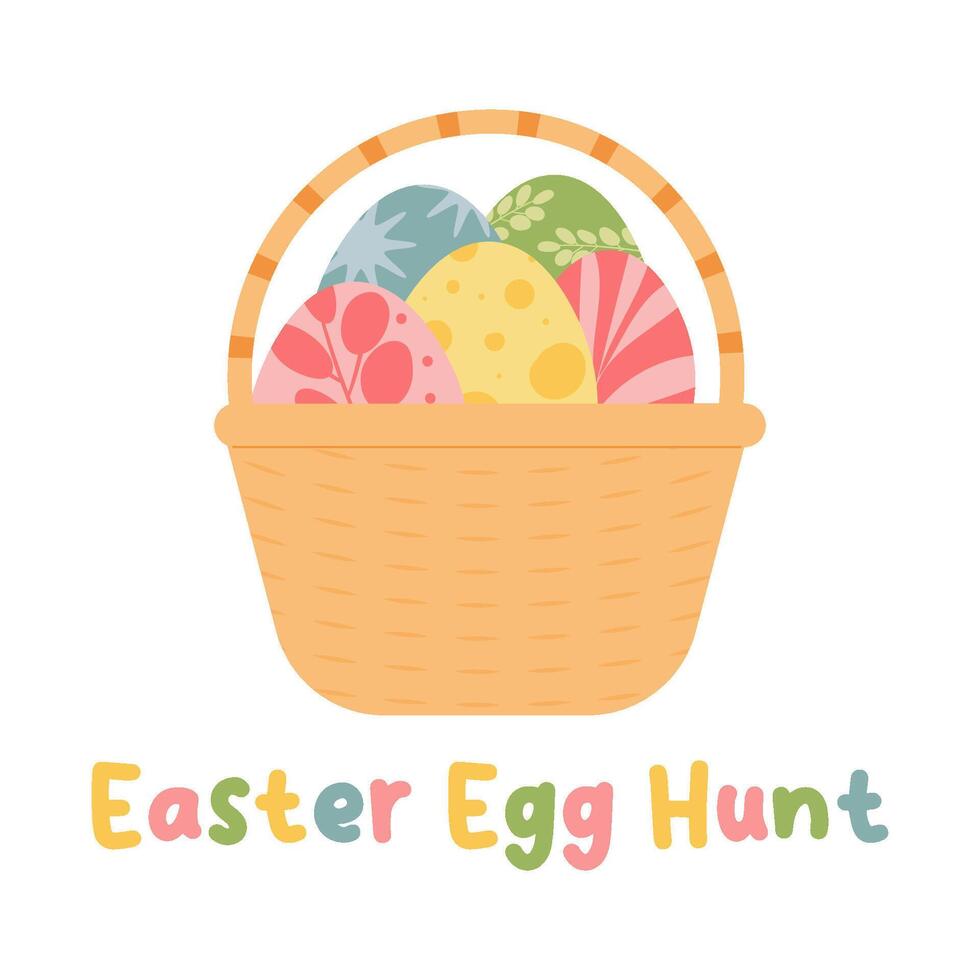 Pasqua uova nel cestino. manifesto Pasqua uova caccia. vettore illustrazione