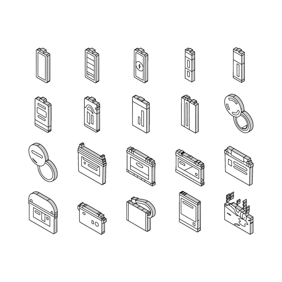 batteria energia energia elettrico auto isometrico icone impostato vettore