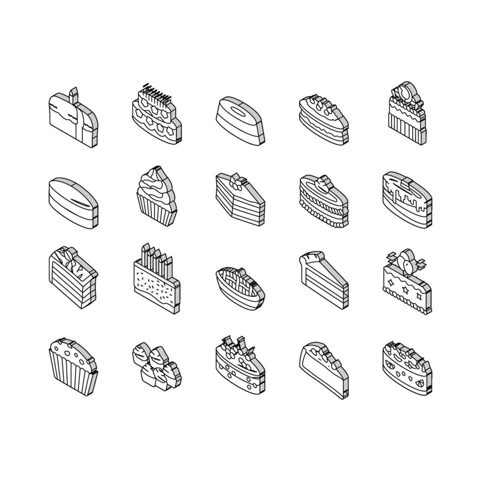 torta compleanno cibo dolce festa isometrico icone impostato vettore